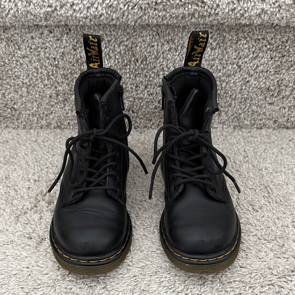 Dr. Martens Girls Black Lace-Up Combat Boots with Yellow Stitching - Picture 5 of 13